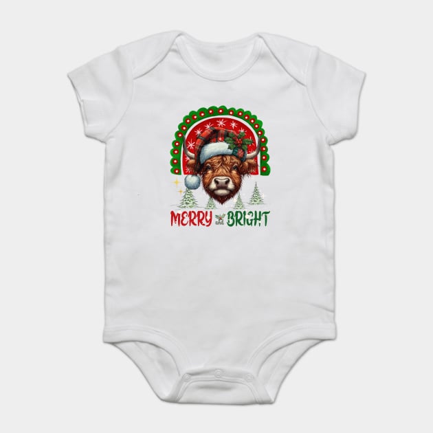 Funny Highland Cow Lover Xmas Baby Bodysuit by JessArty